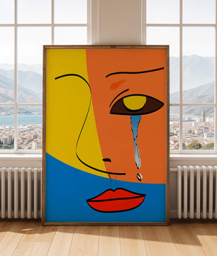 Colorido arte de rostro abstracto con lágrima en estilo moderno