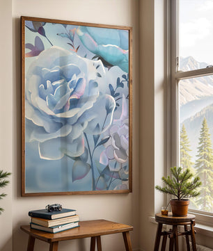 Serene Blue Roses With Delicate Leaves on Soft Background