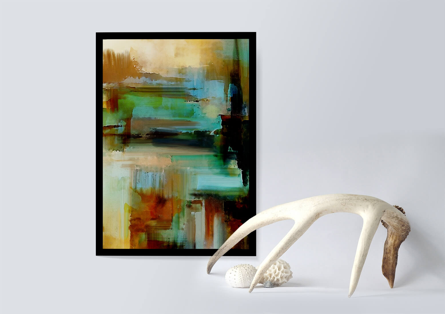 Abstract Expressionist Colorful Landscape with Earthy and Aqua Tones
