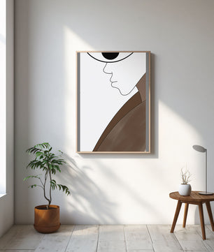 Abstract Portrait with Minimalist Lines and Brown Tones - Mi tienda