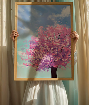 Árbol de cerezo en un entorno celestial sereno