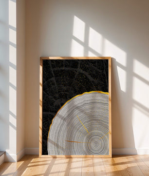 Abstract Wood Grain Pattern with Gold Accents on Black Background - Mi tienda