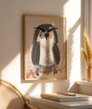 Whimsical Owl Illustration with Colorful Eyes