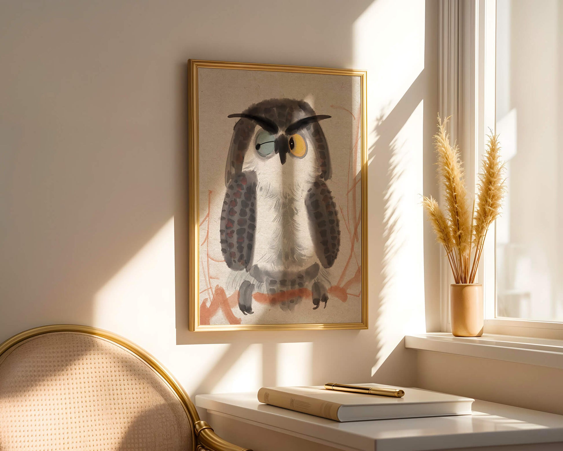 Whimsical Owl Illustration with Colorful Eyes