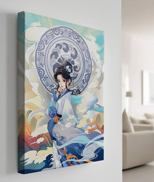 Elegantly Dressed Woman with Traditional Chinese Backdrop