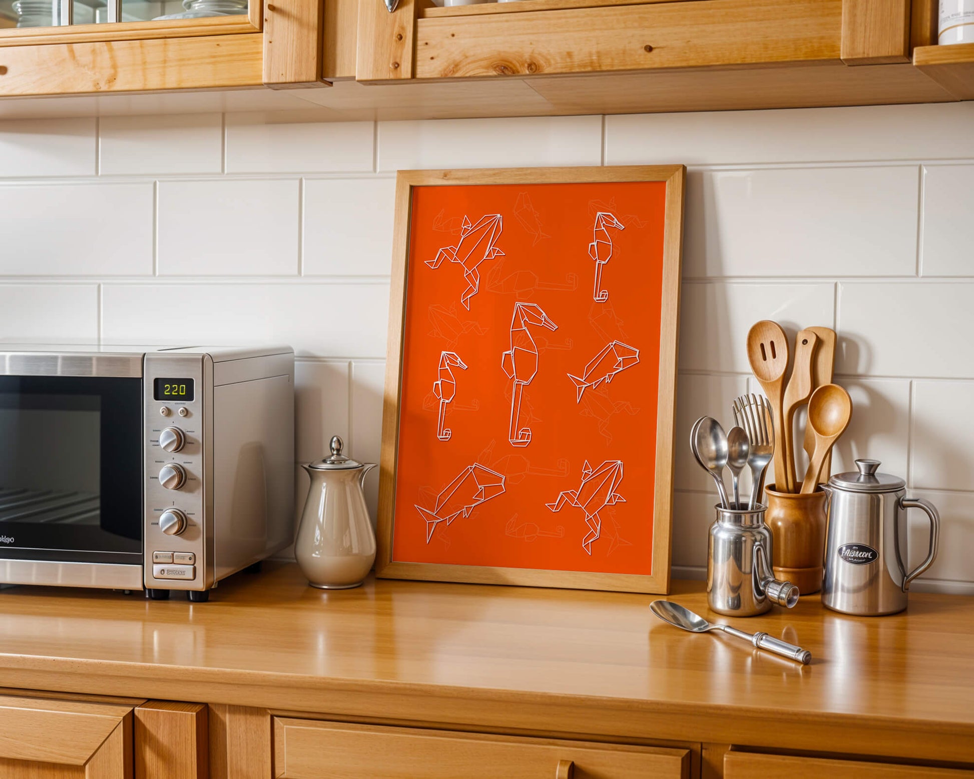 Geometric animal patterns on vibrant orange background