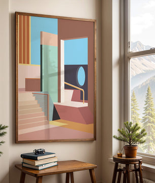 Diseño arquitectónico moderno con elementos geométricos pastel