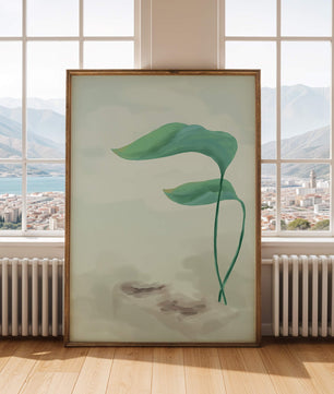 Minimalistic Art of Green Leaves on Abstract Background