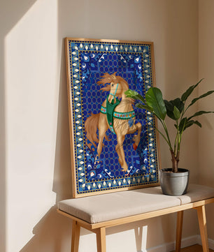 Arte de caballo con patrón intrincado y un borde decorativo vibrante