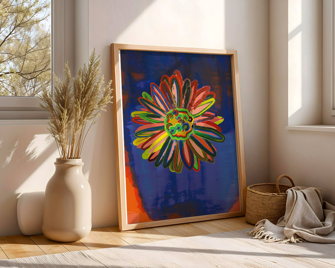 Arte floral abstracto colorido con pinceladas dinámicas