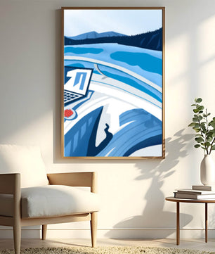 Modern Laptop and Scenic Lake View Illustration