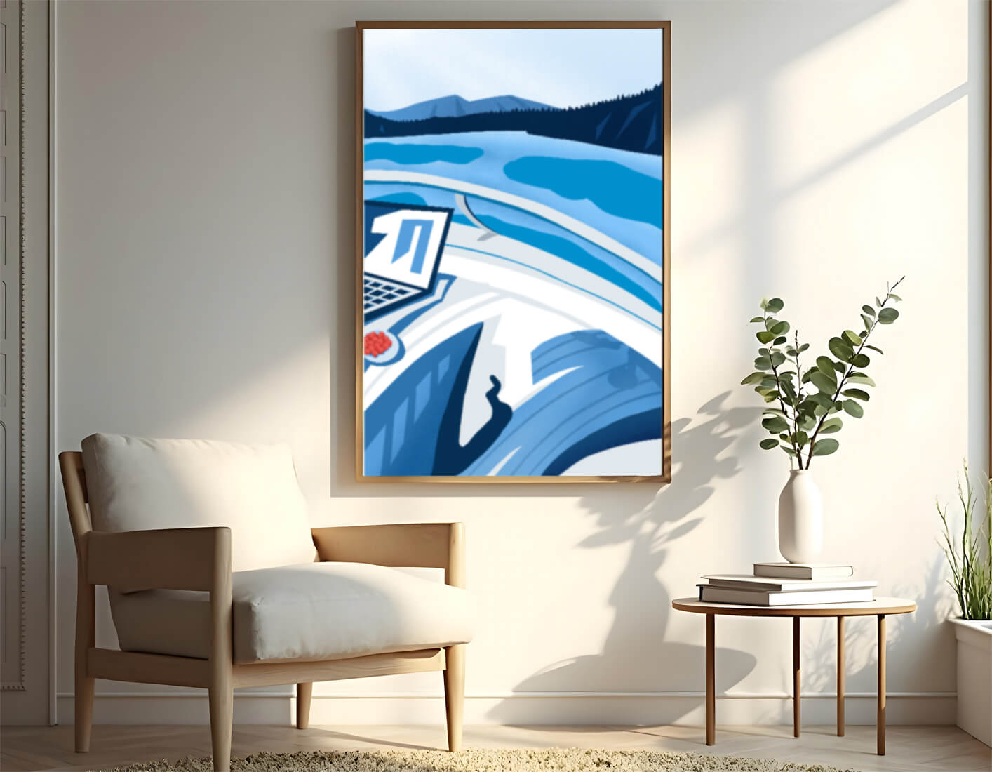 Modern Laptop and Scenic Lake View Illustration