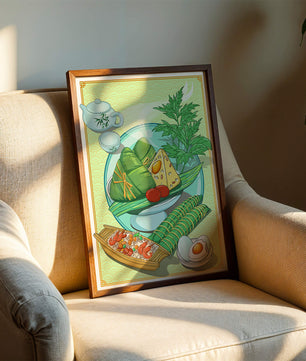 Illustration d'aliments asiatiques traditionnels avec service à thé et herbes