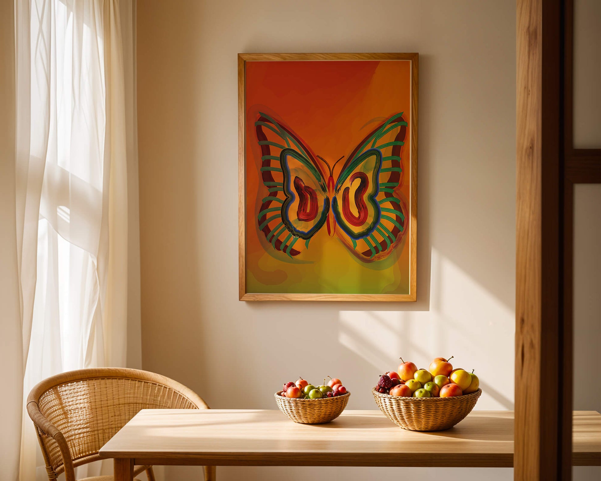 Vibrant butterfly depiction with colorful abstract background