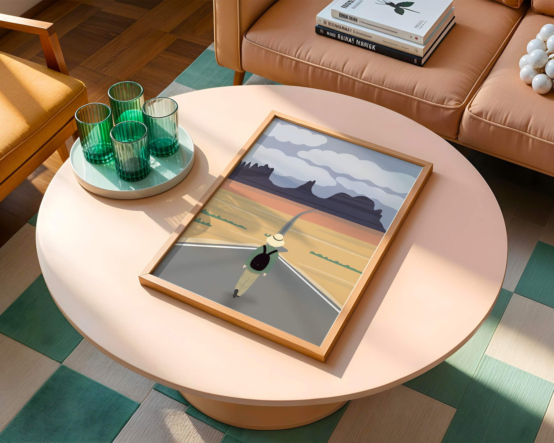 Traveler Walking on Endless Road Toward Mountains