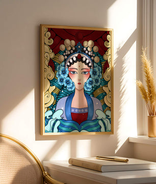 Traditional Asian Portrait with Vibrant Colors and Floral Details