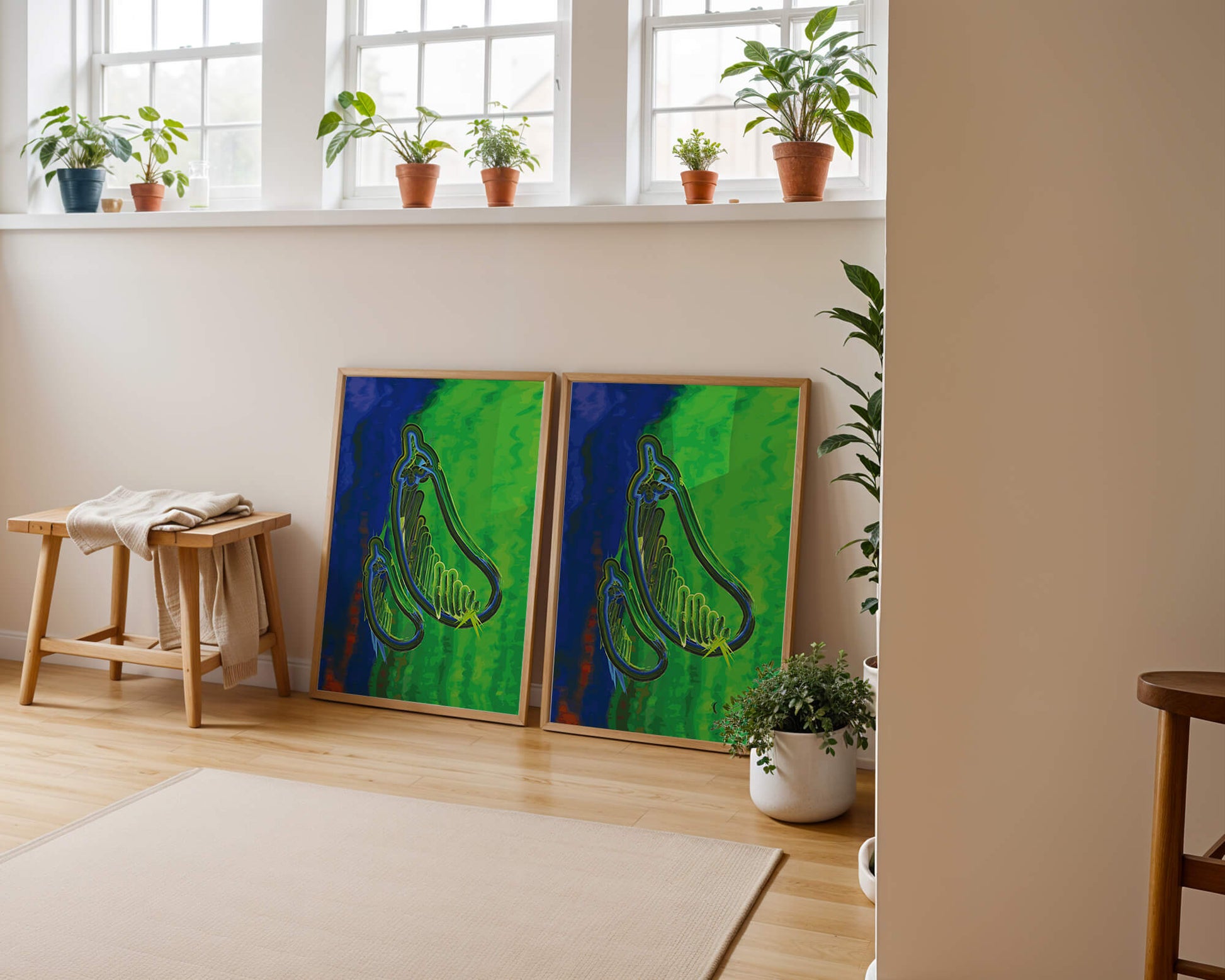 Abstract colorful artwork with vibrant shapes and lines
