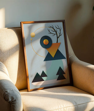 Abstract Geometric Landscape with Mountain and Sun - Mi tienda