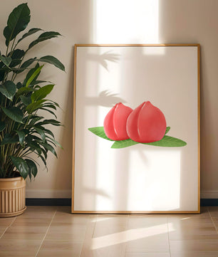 Ilustración realista de melocotones jugosos con hojas verdes