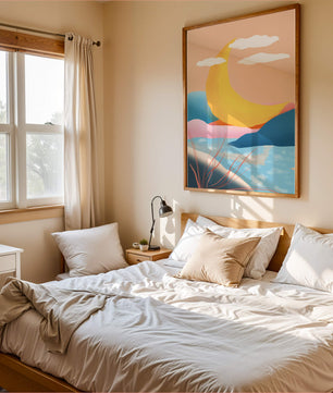 Abstract Landscape with Yellow Crescent and Pastel Colors