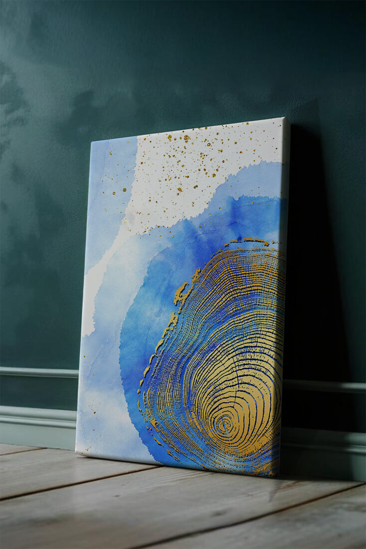 Abstract Watercolor Art with Gold Accents and Circular Pattern Design - Mi tienda