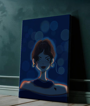Illustration d'une femme avec des lumières bokeh et des boucles d'oreilles élégantes