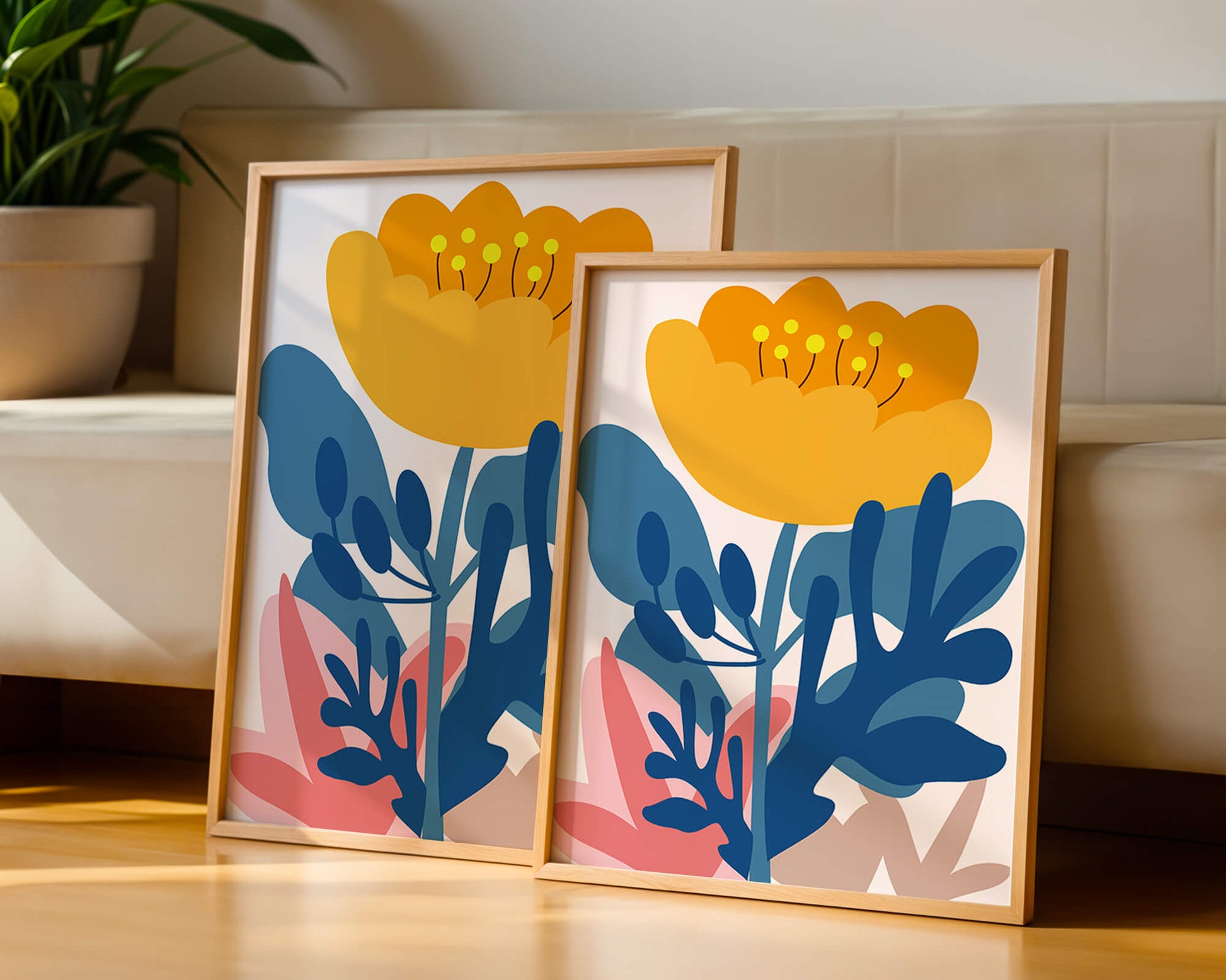 Colorful abstract floral illustration with vibrant leaf patterns