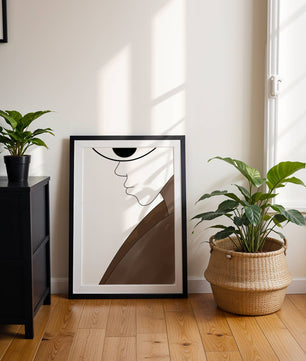 Abstract Portrait with Minimalist Lines and Brown Tones - Mi tienda
