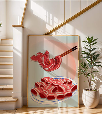 Delicious raw meat slices on plate with chopsticks in background
