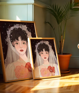 Elegant bridal portrait with floral crown and veil