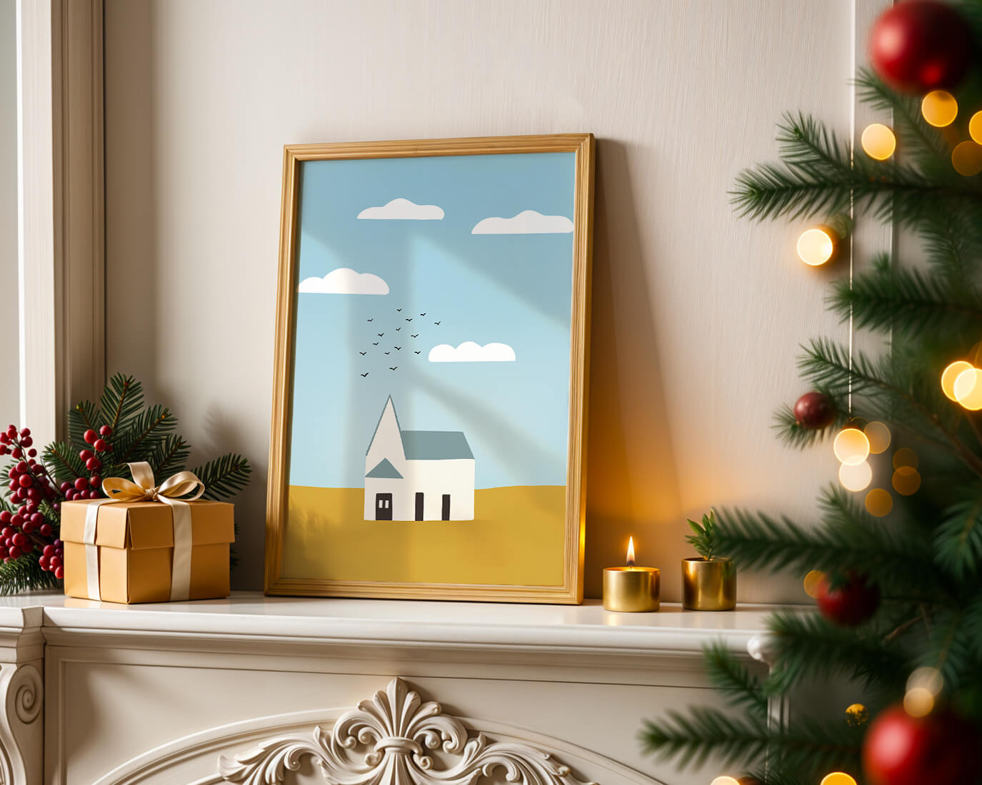 Minimalist Landscape with a White House and Sky