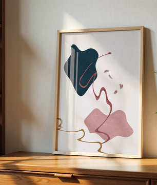 Abstract Minimalist Art with Curved Lines and Golden Accents