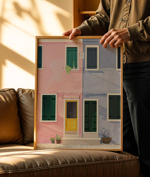 Casas pastel encantadoras con puertas y ventanas coloridas
