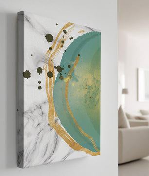 Elegant abstract design with gold accents and teal hues