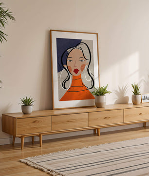 Colorful abstract portrait featuring a woman with red lips and hoop earrings on textured background - Mi tienda
