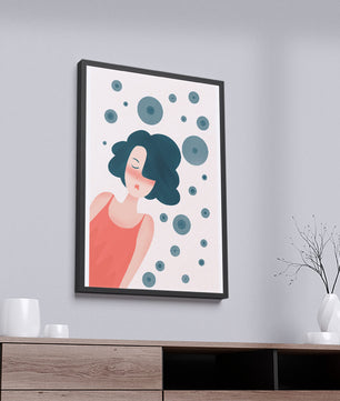 Dreamy Female Portrait with Abstract Circles in Modern Art Style - Mi tienda