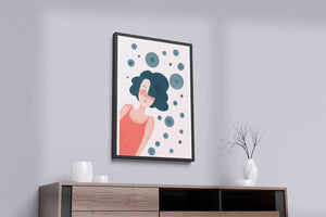 Dreamy Female Portrait with Abstract Circles in Modern Art Style - Mi tienda