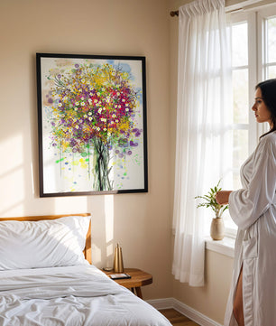 Abstract expressionist floral tree with vibrant colors