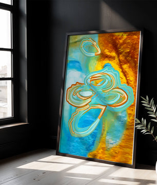 Abstract vibrant swirls in blue and orange colors