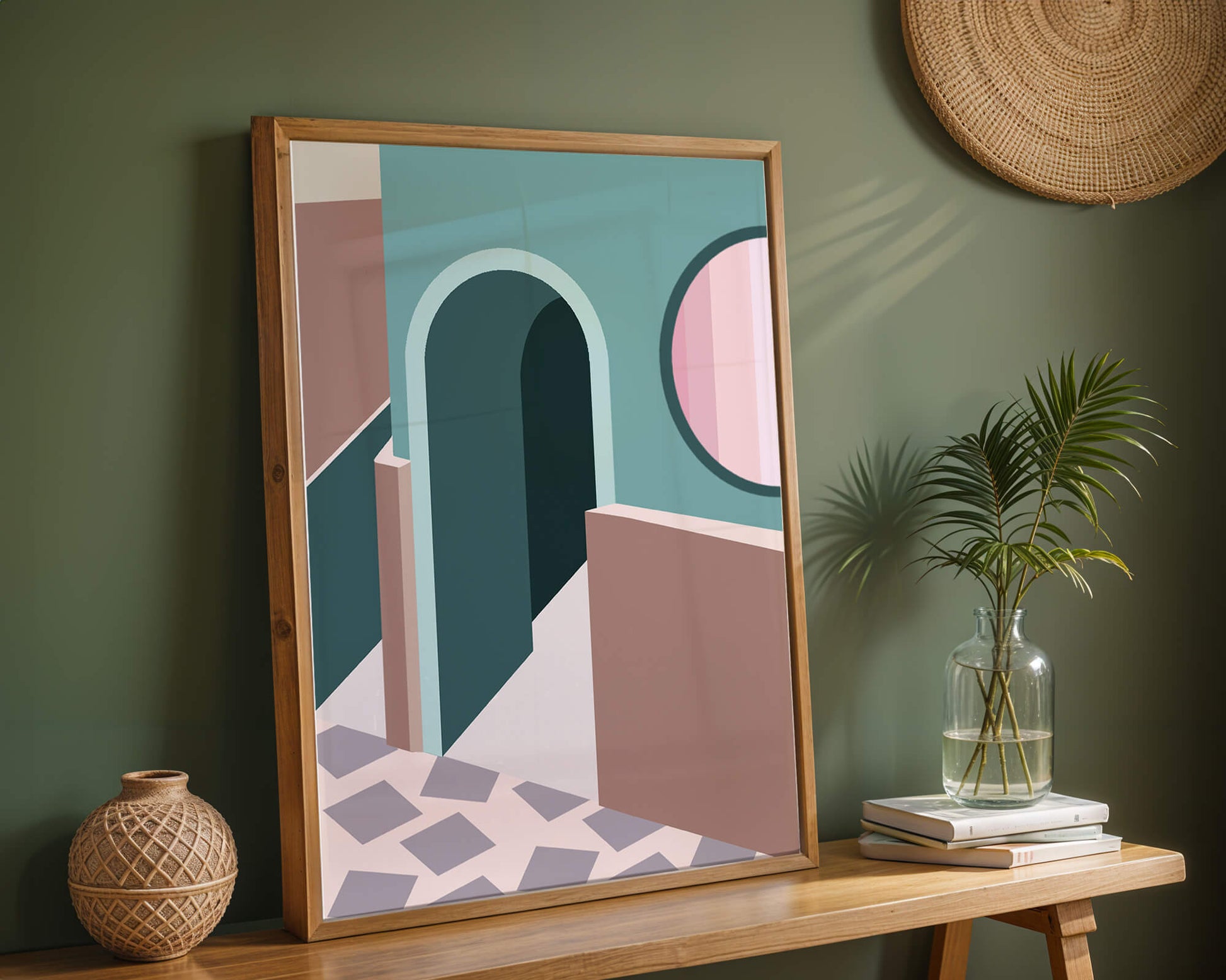 Abstract architectural scene with geometrical shapes