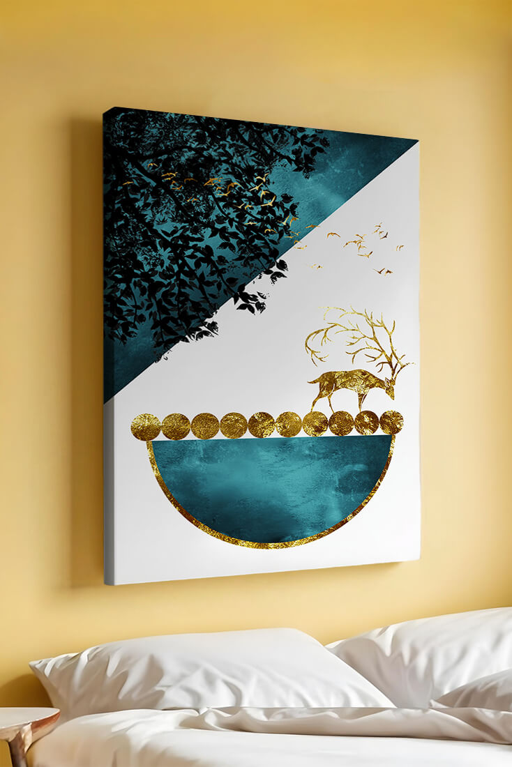 Abstract Deer with Golden Elements in a Mystical Forest Setting