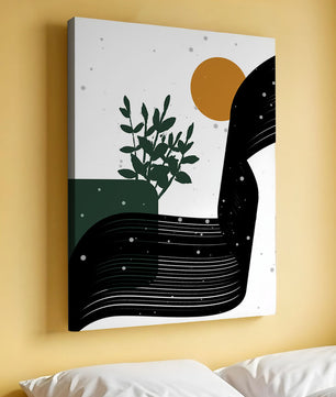 L'œuvre d'art abstraite de la nature avec une silhouette de plante et des formes géométriques
