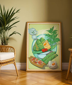 Illustration d'aliments asiatiques traditionnels avec service à thé et herbes