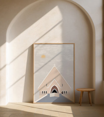 Minimalist Church Architecture with Soft Sunrise
