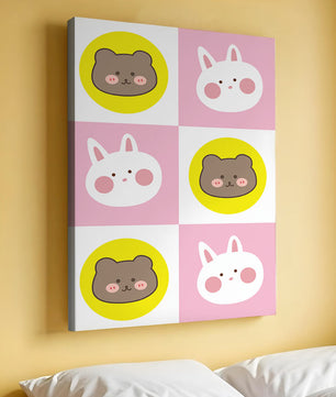 Diseño de patrones de animales juguetones con caras de osos y conejos en colores pastel