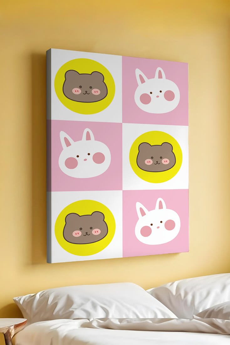 Diseño de patrones de animales juguetones con caras de osos y conejos en colores pastel