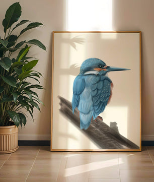 Illustration of a vibrant blue bird on a branch
