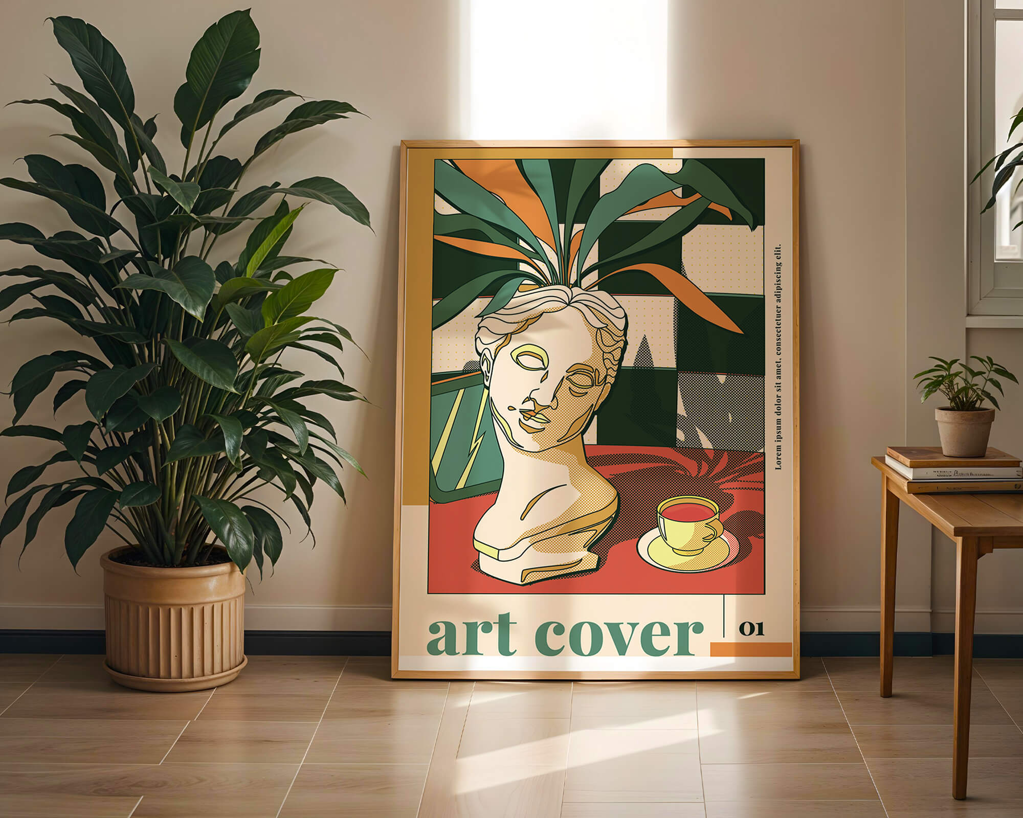 Abstract Art with Bust and Coffee Cup