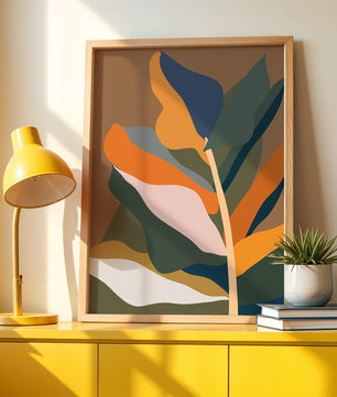 Abstract Botanical Illustration with Earthy Tones and Organic Shapes