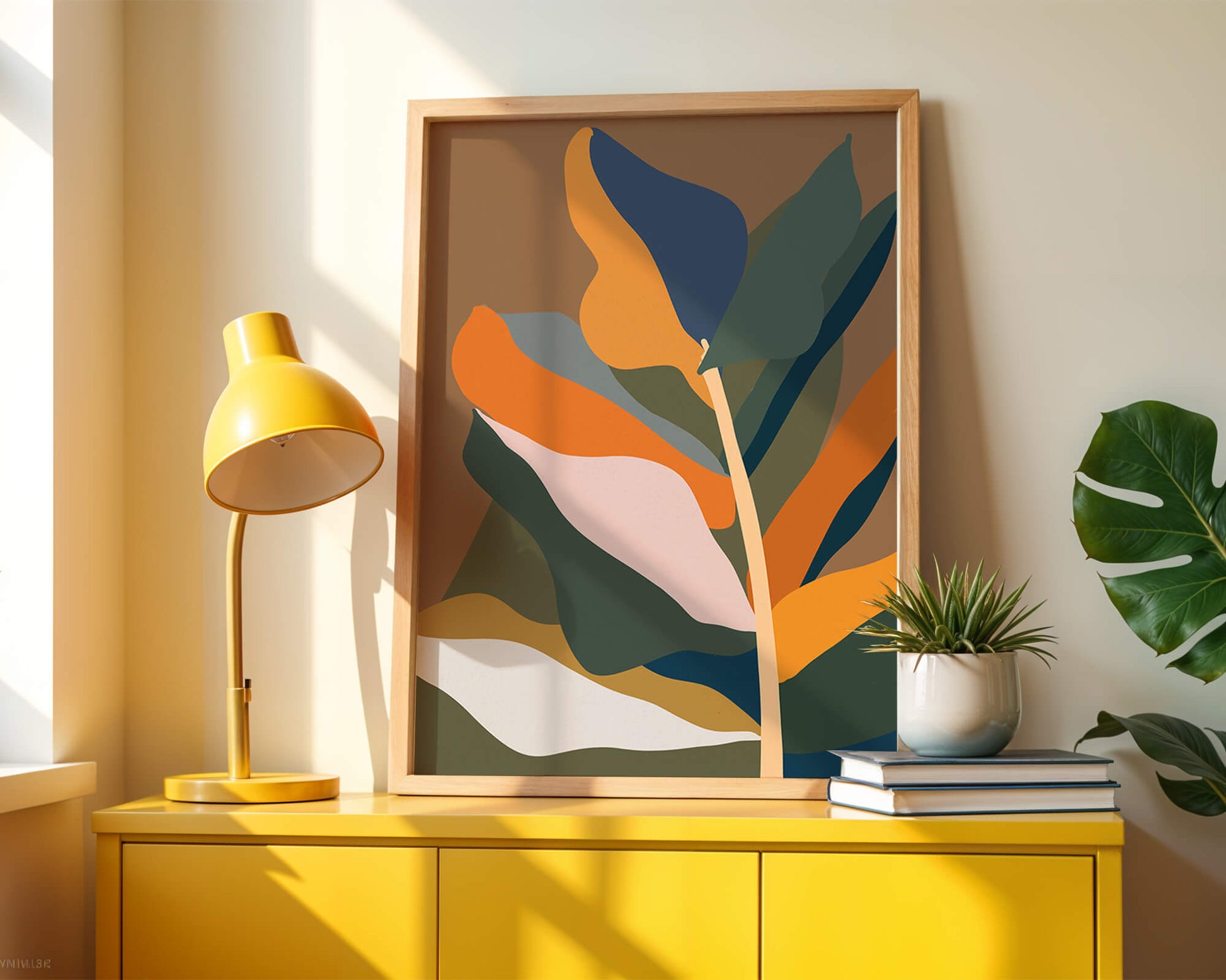 Abstract Botanical Illustration with Earthy Tones and Organic Shapes